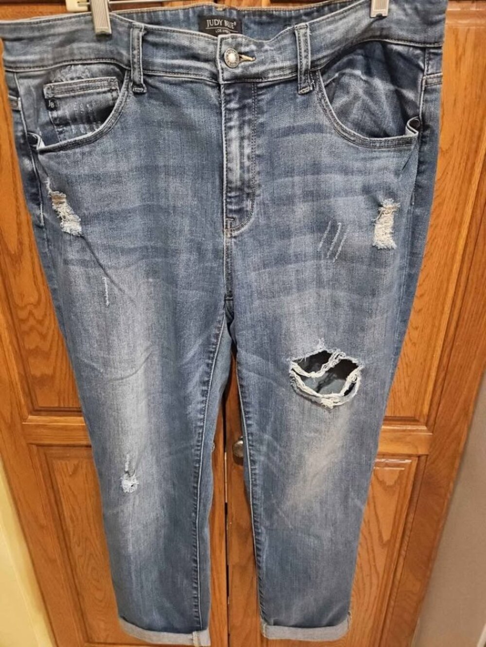 Womens Plus Size 16W Judy Blue Distressed Denim / Blue Jeans